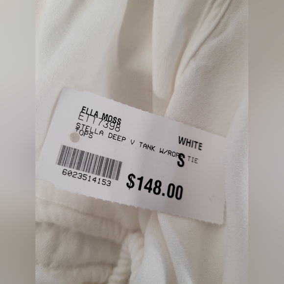 Ella's Moss Stella Derp V Tank With Rope Tie Top S White New - Picture 5 of 5